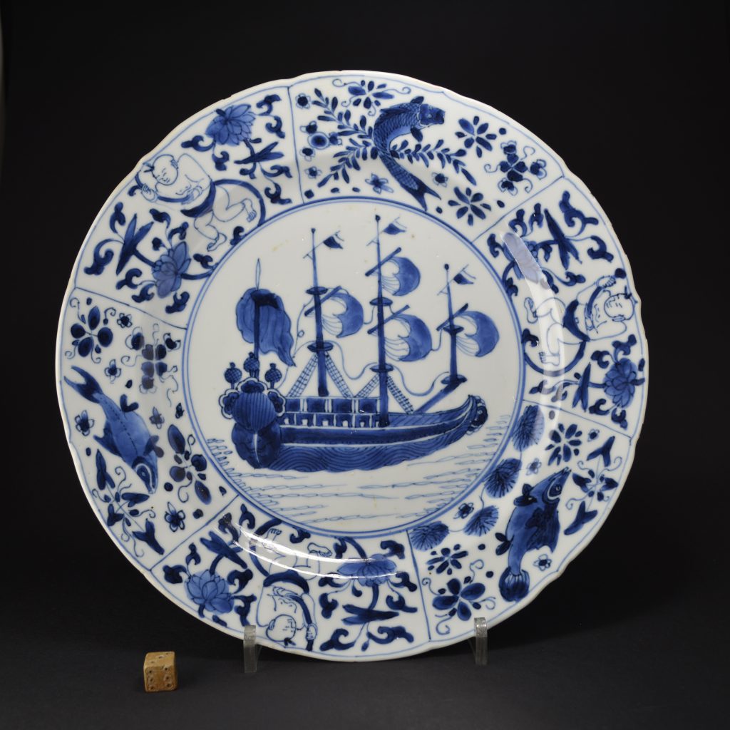 A Rare Kangxi Blue and White Porcelain 'Ship' Dish c.1700 - Robert 