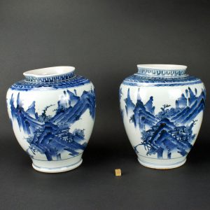 A Pair of 17th Century Japanese Blue and White Porcelain Jars - Robert McPherson Antiques - 26045