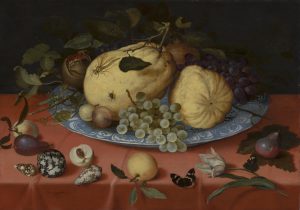 Fruit still life with shells, Balthasar van der Ast (Middelburg), 1620. 