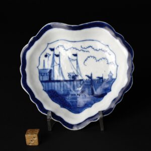 A Rare Chinese Export Porcelain Dish, Qianlong Period c.1755-60. This design is based on a very rare are Dutch Delft dish Painted by Frederik Van Frytom (1632 - 1702) in 1684 that was made to be copied by the Japanese.
