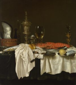 Willem Claesz. Heda, still life with a lobster c.1650-1659. National Gallery London.