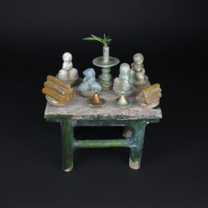A 16th Century Ming Pottery Altar Table with Food - Robert McPherson Antiques - 25653