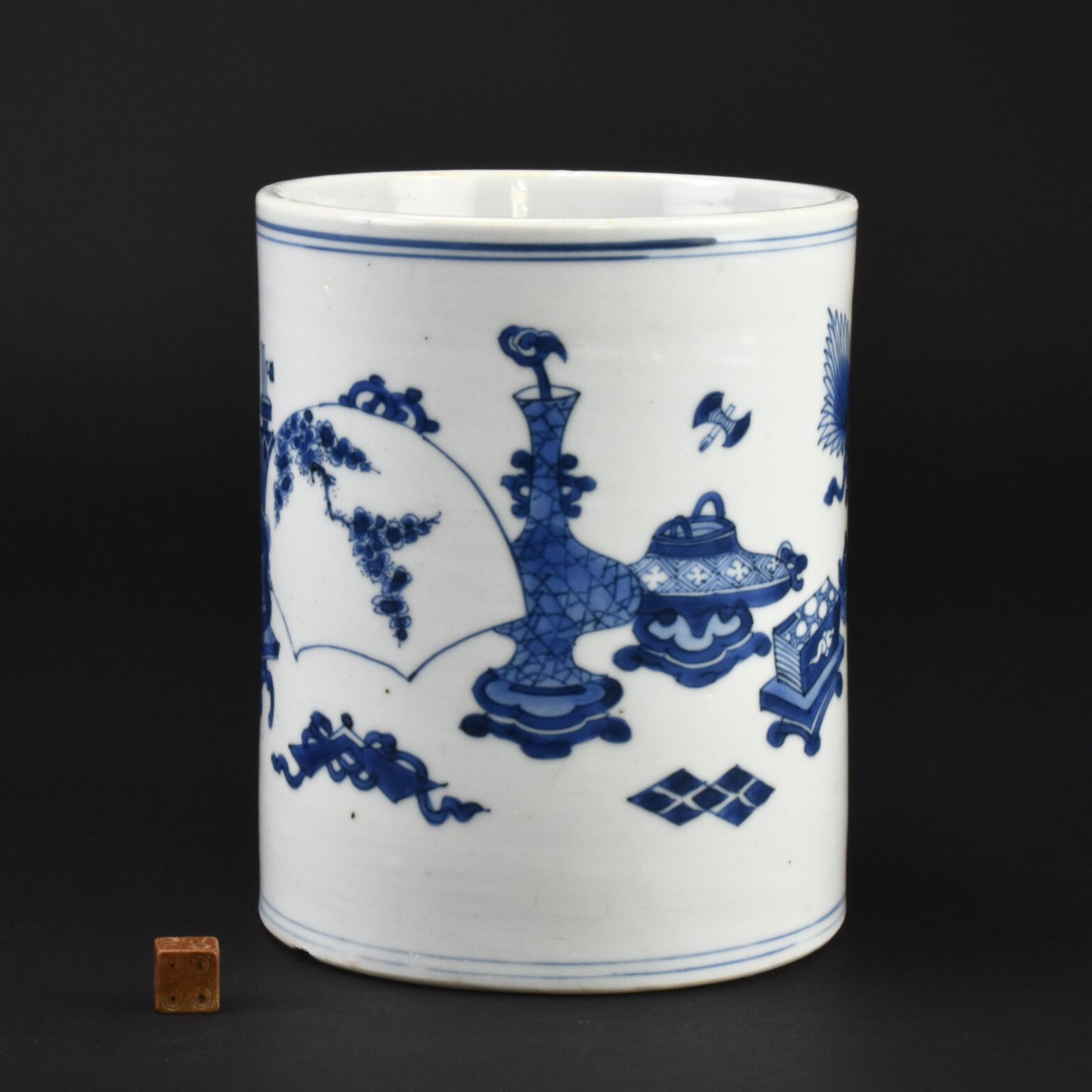Kangxi Blue and White Porcelain Brushpot - Robert McPherson Antiques - 26142
