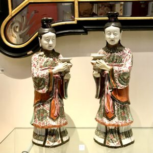 A Pair of Late Qianlong, Chinese Export Porcelain Figures.<br/> Photographed in 2024.