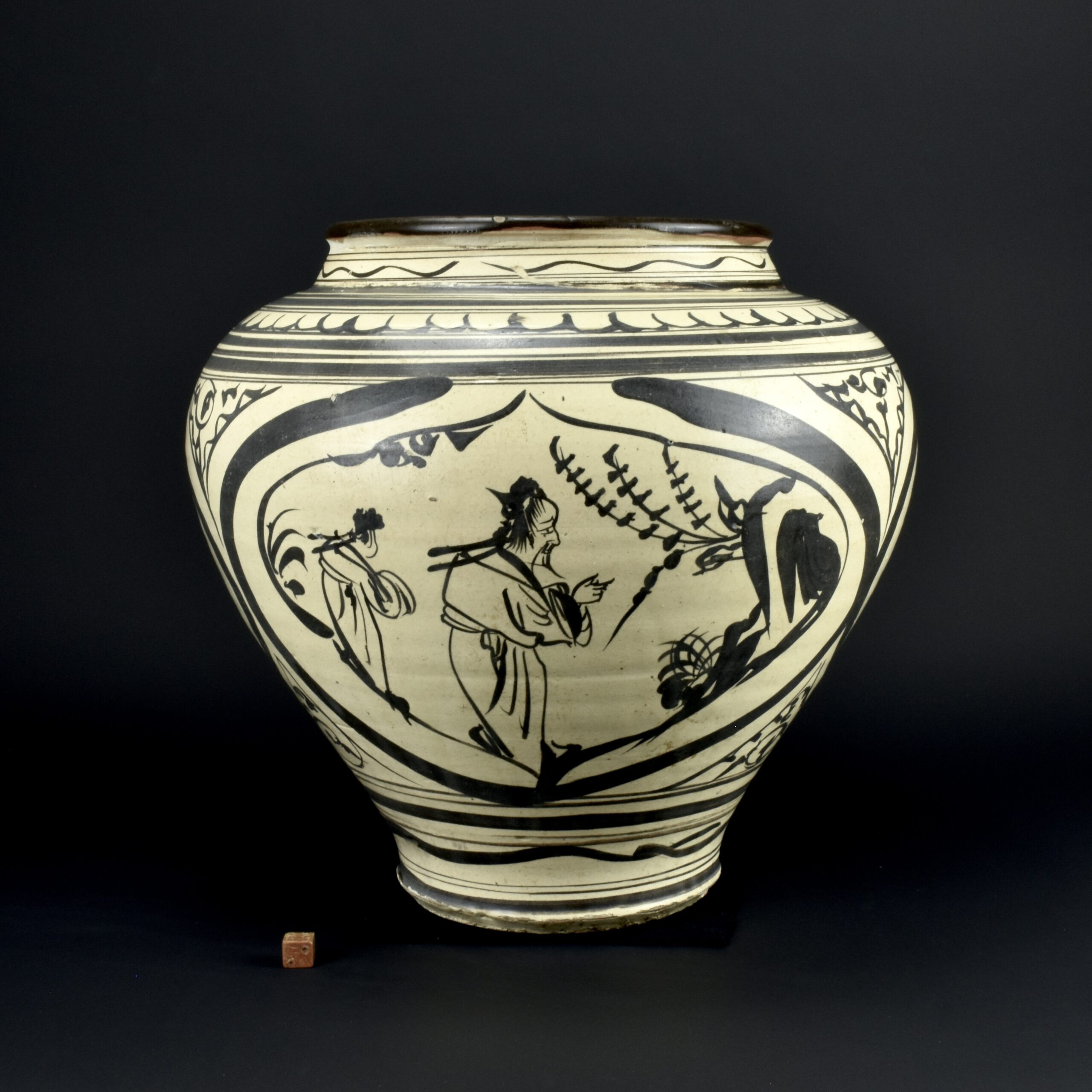 A Large Painted Cizhou Ware Guan, Yuan Dynasty