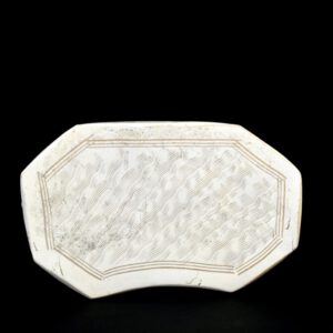 A Song or Jin Cizhou type pottery pillow with Sgraffiato combed and engraved decoration, c.12th Century. The incised decoration to the top is combed with wavy lines within a scratched triple border. There is a small air hole to the base, this allowed expanding hot air to escape the hollow pillow during firing. The base and sides show finger marks in the slip which were made by the potter. The name Cizhou originated from the ancient area of Cizhou, encompassing a broad arc across China, which was first recorded during the Sui dynasty (581-618). However, the location constantly shifted and though the area of Cizhou is mentioned in the Tang dynasty (618-906) and Five Dynasties (906-960), each referred to an altered location. During the Song, Jin (1125-1234), Yuan (1279-1368), and partly into the Ming dynasties (1368-1644) the kiln areas of Cizhou were primarily concentrated in the northern provinces of Hebei, Henan, and Shaanxi.SOLD Condition No damage but some signs of burial, especially on the top. Size Length : 28 cm (11 inches) Provenance N/A Stock number 26002 References For related Cizhou pillows see : The Freedom of Clay and Brush Through Seven Centuries in Northern China : Tz`u-chou Type Wares, 960 – 1660 A.D. (Yutaka Mino, Indianapolis Museum of Art,1981).