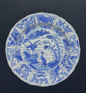 An egret marked Kraak porcelain dish at the Victoria and Albert Museum in London.