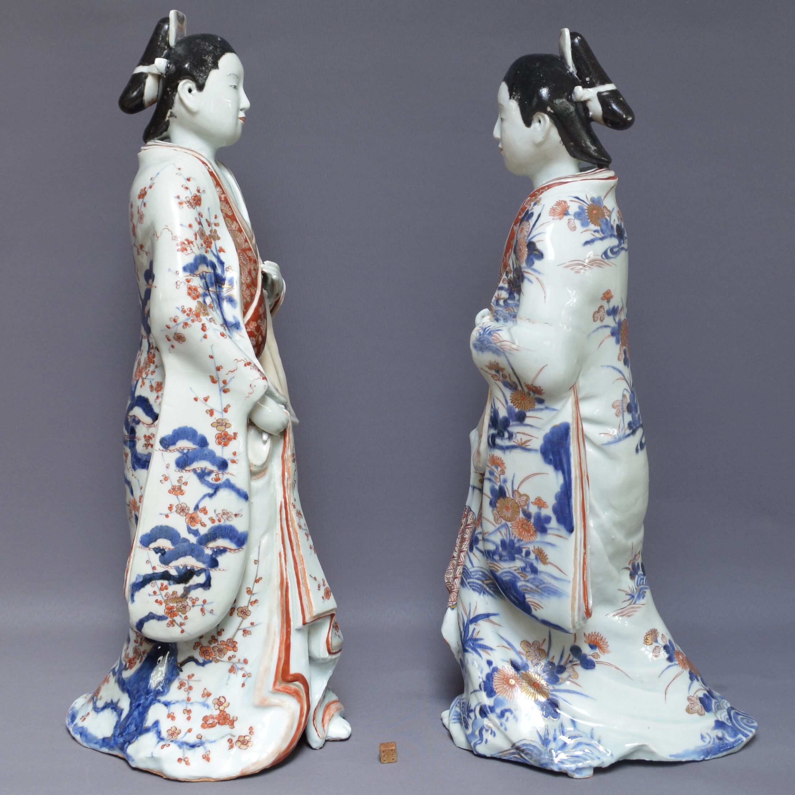 Pair of Fine and Rare Massive Japanese Porcelain Imari Bijin (Beauties), Arita Kilns c.1700 – 1730.