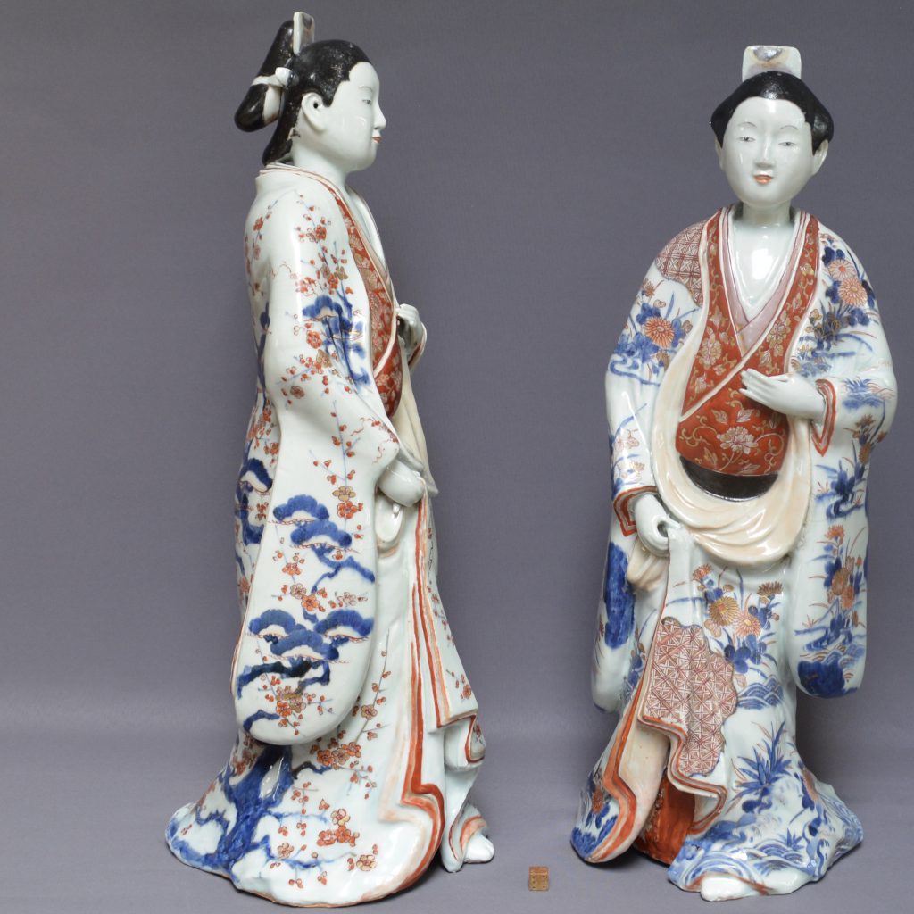 Pair of Fine and Rare Massive Japanese Porcelain Imari Bijin (Beauties), Arita Kilns c.1700 – 1730.