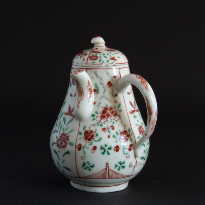For a very similar Kangxi ewer and cover with London decoration described as being "painted in Holland" see : Ancient Chinese Trade Ceramics from The British Museum (Regina Krahl and Jessica Harrison-Hall, National Museum of History, Republic of China,1994. ISNB 957-00-3623-0) page 326, plate 147. For a another similar Blanc de Chine ewer and cover decorated in London see : European Decoration on Oriental Porcelain, 1700 -1830 (Helen Espir, Jorge Welsh Books, 2005). Item 7 page 210. For further Blanc de Chine porcelain ewers and covers of this form decorated in London see our `Sold Items` from the collection of Blanc de Chine owned by Mr Alan Green, another from the same collection without a cover 19411. From the collection of Mrs Helen Espir number 22713. Exhibited and Published : An exhibition at the British Museum organised by the Oriental Ceramics Society `East Meets West : Oriental Porcelain Decorated in Europe` in 2000. Published in `Transactions of the Oriental Ceramic Society` Volume 65. 2000-2001. Item 9, page 111.