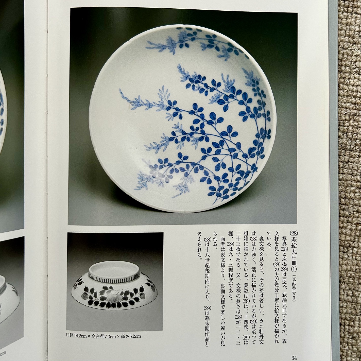 A dish of this design, which is dated to the late 18th century is illustrated (Sōjūsha Bijutsu Shuppan) Nabeshima : Examining the Later Styles From Genbun to the Keiō Era, 1736 - 1868 (by Ogi Ichirō, published in November 2002).